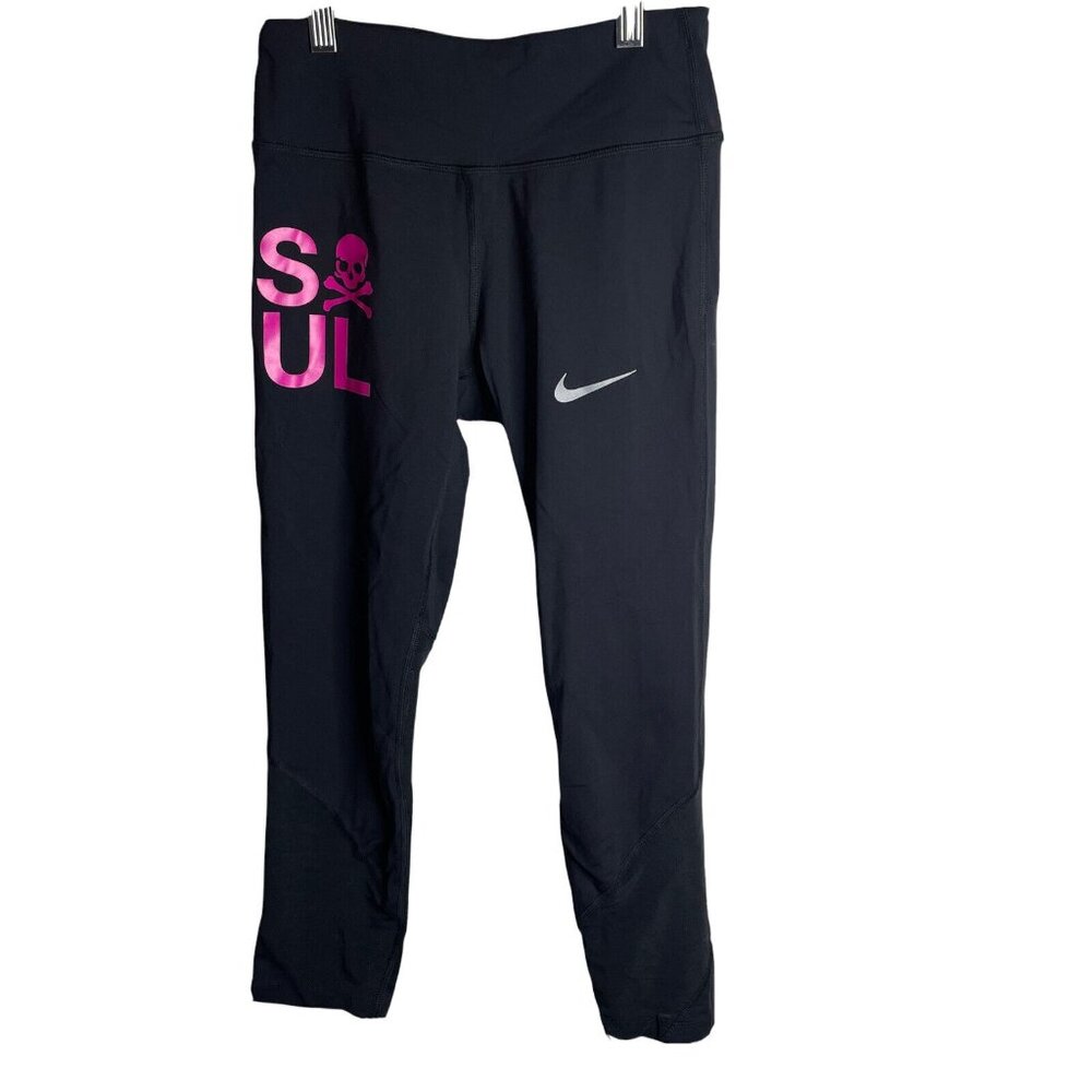 Soulcycle X Nike Capri Leggings Womens XS Black With Pink Skull Logo